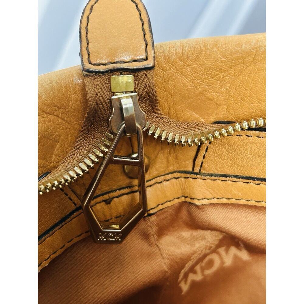 MCM Visetos Leather Cross Shoulder Bag Camel Tan Embossed Logo Purse Handbag - Picture 7 of 15